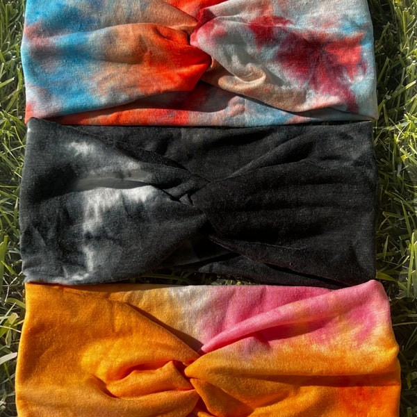 Tie Dye Vibes Knotted Headbands/Turbans, Knotted, Twisted, Yoga, Turban Headbands, Tie Dye Cute Patterns, dress up or down