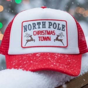North Pole Christmas Town Iron On Hat Patch, Trucker Hat Patches, Clothing, bags, Iron Ons, Embroidery, Fun, Hat Parties, Cute