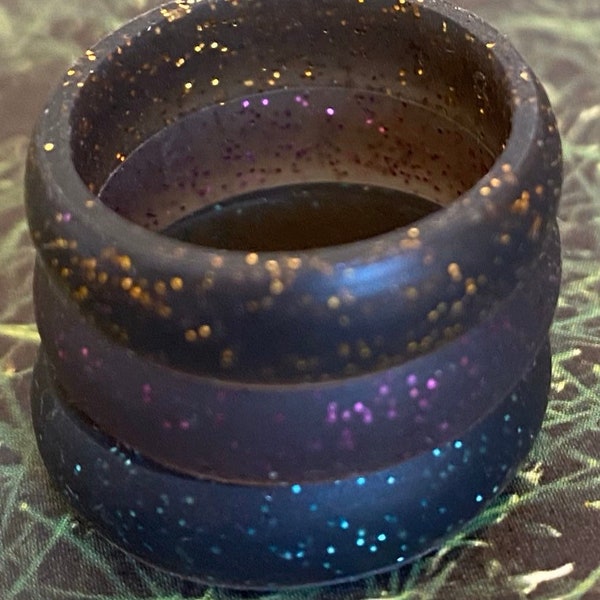 Glitter Silicone Rings, stackable, water proof, wedding, eco friendly, non-toxic, medical grade, and a lot more while being trendy