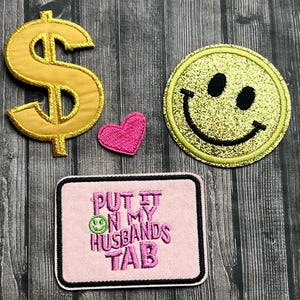 Put it on My Husbands Tab Iron On Patches, Trucker Hat Patches, Clothing, bags, Embroidery Patches, Fun, Cute