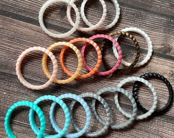 Braided Silicone Rings, stackable, water proof, eco friendly, non-toxic, medical grade, and a lot more while being trendy