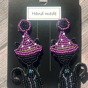 Black Cat Beaded Halloween Handmade Earrings,  Spooky Cute, Lightweight,  dress them up or down, great gifts