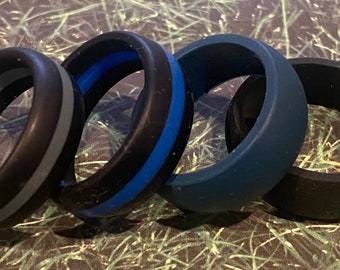 Thin Blue Line, Law Enforcement, Support, Blue Awareness, Silicone Rings, stackable, water proof, wedding, eco friendly, non-toxic