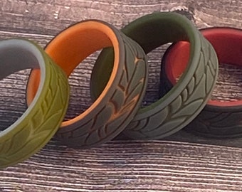 Beautiful Patterned Silicone Rings, stackable, water proof, wedding, eco friendly, non-toxic, medical grade