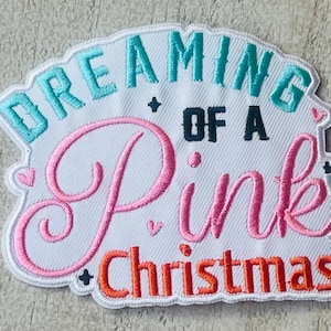 Dreaming of a Pink Christmas Iron On  Hat Patch, Trucker Hat Patches, Clothing, bags, Iron Ons, Embroidery, Fun, Hat Parties, Cute