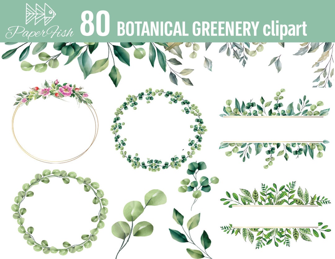 80 Greenery Gold Frame Eucalyptus Watercolor Plants Vintage Wreath ...