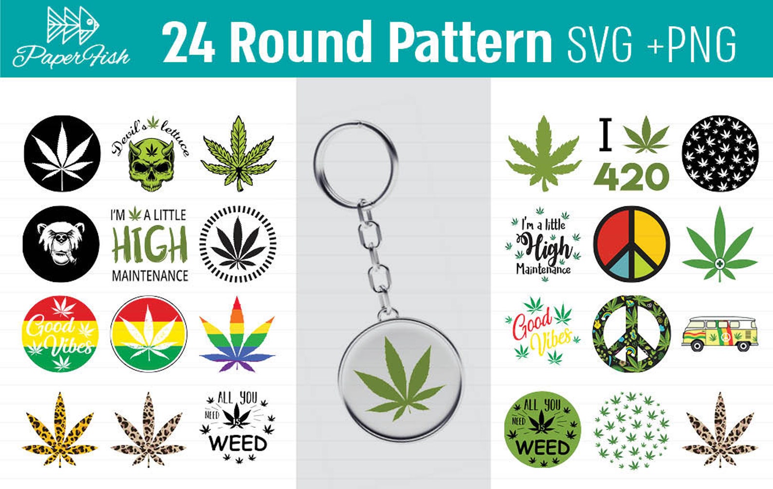 Download WEED Keychain Patterns SVG PNG Round Key Ring Pattern 24 ...