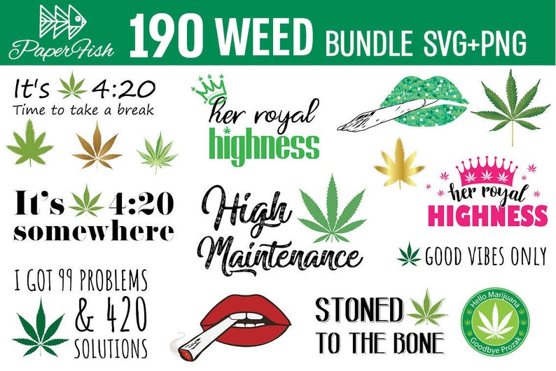 Weed Cannabis bundle SVG PNG clipart 190 files Marijuana ...