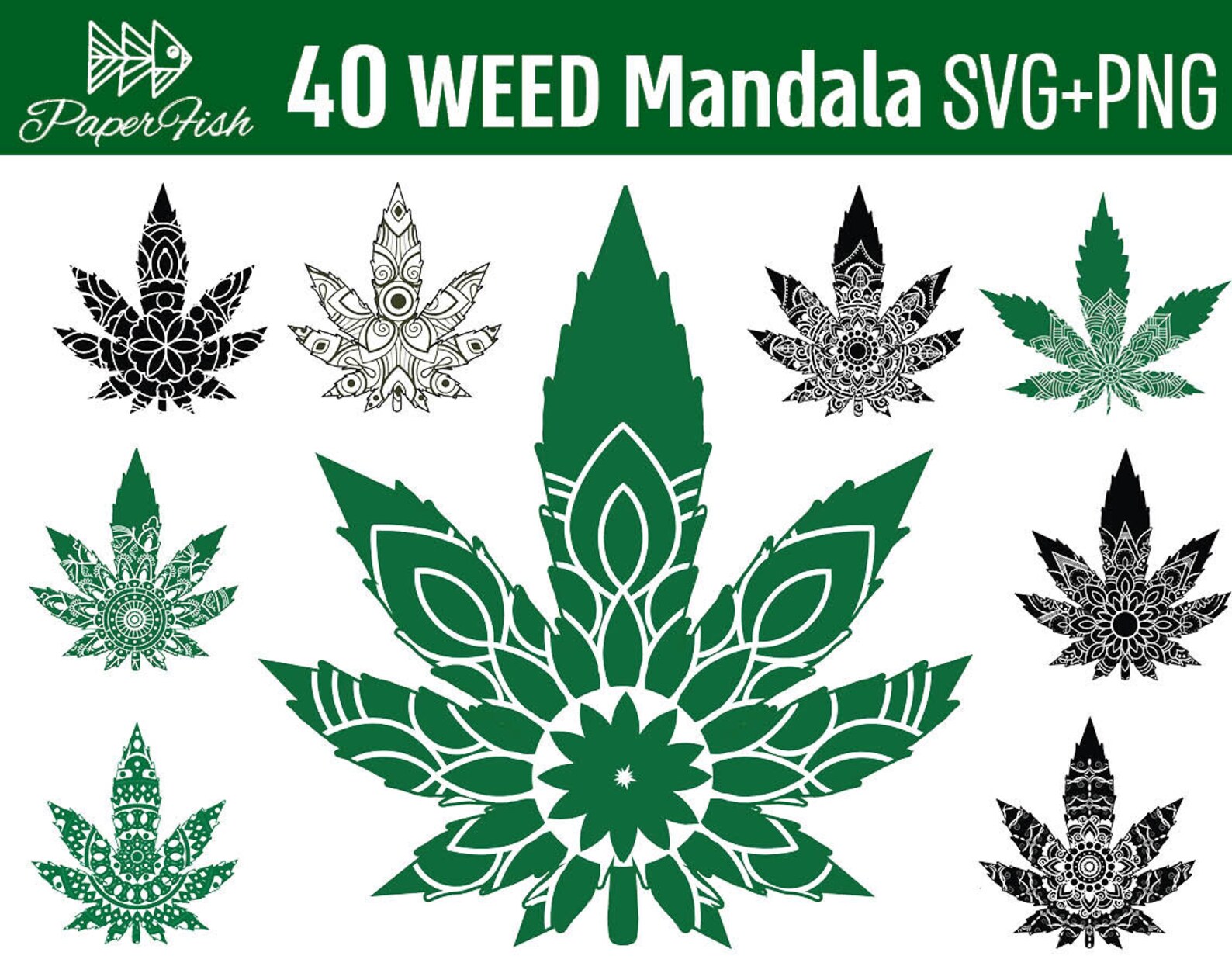 Download 40 Weed Cannabis mandala SVG SVG clipart / Hoja de marihuana | Etsy