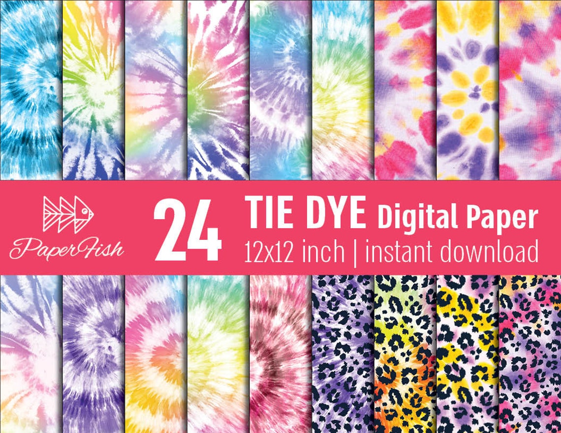 24 Tie Dye Digital Paper Pastel Colors Rainbow TIE DYE Etsy