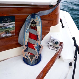 Personalised, Lighthouse and Waves Embroidered Bookmark