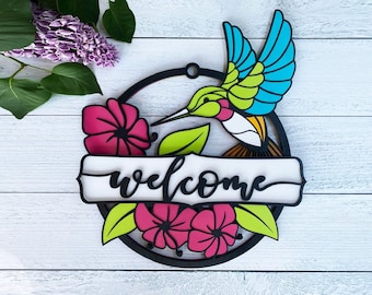 Customizable Hummingbird Welcome Sign: Colorful Bird Lover Gift