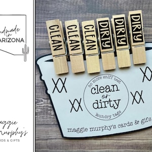 Clean & Dirty Clip On Clothespin tag for laundry, unique gift, home organization