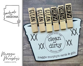 Clean & Dirty Clip On Clothespin tag for laundry, unique gift, home organization