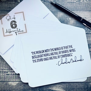 Set of 6 Charles Bukowski Quotes Note Cards & envelopes, Pulp Fiction Stationary