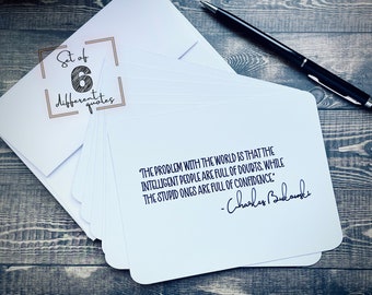 Set of 6 Charles Bukowski Quotes Note Cards & envelopes, Pulp Fiction Stationary