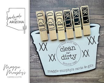 Clean & Dirty Clip On Clothespin tag for laundry, unique gift, home organization