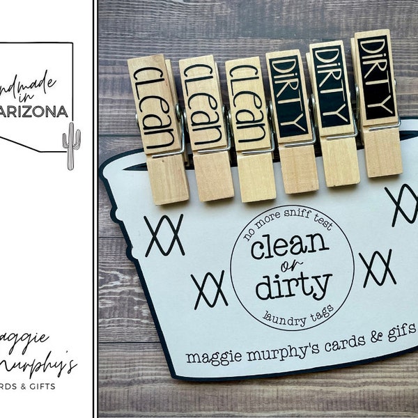 Clean & Dirty Clip On Clothespin tag for laundry, unique gift, home organization