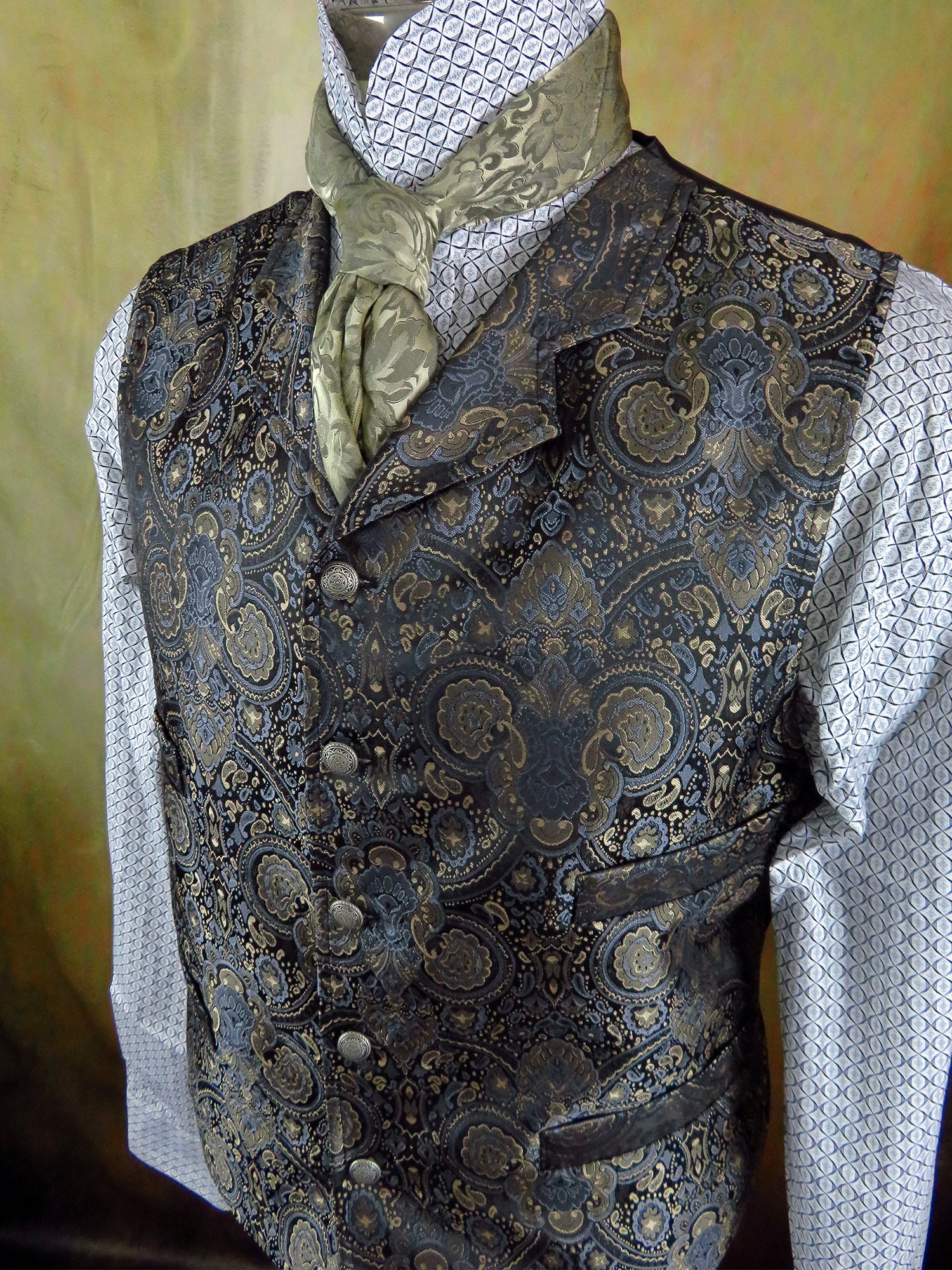 Men's Brocade Vest Gunmetal Etsy