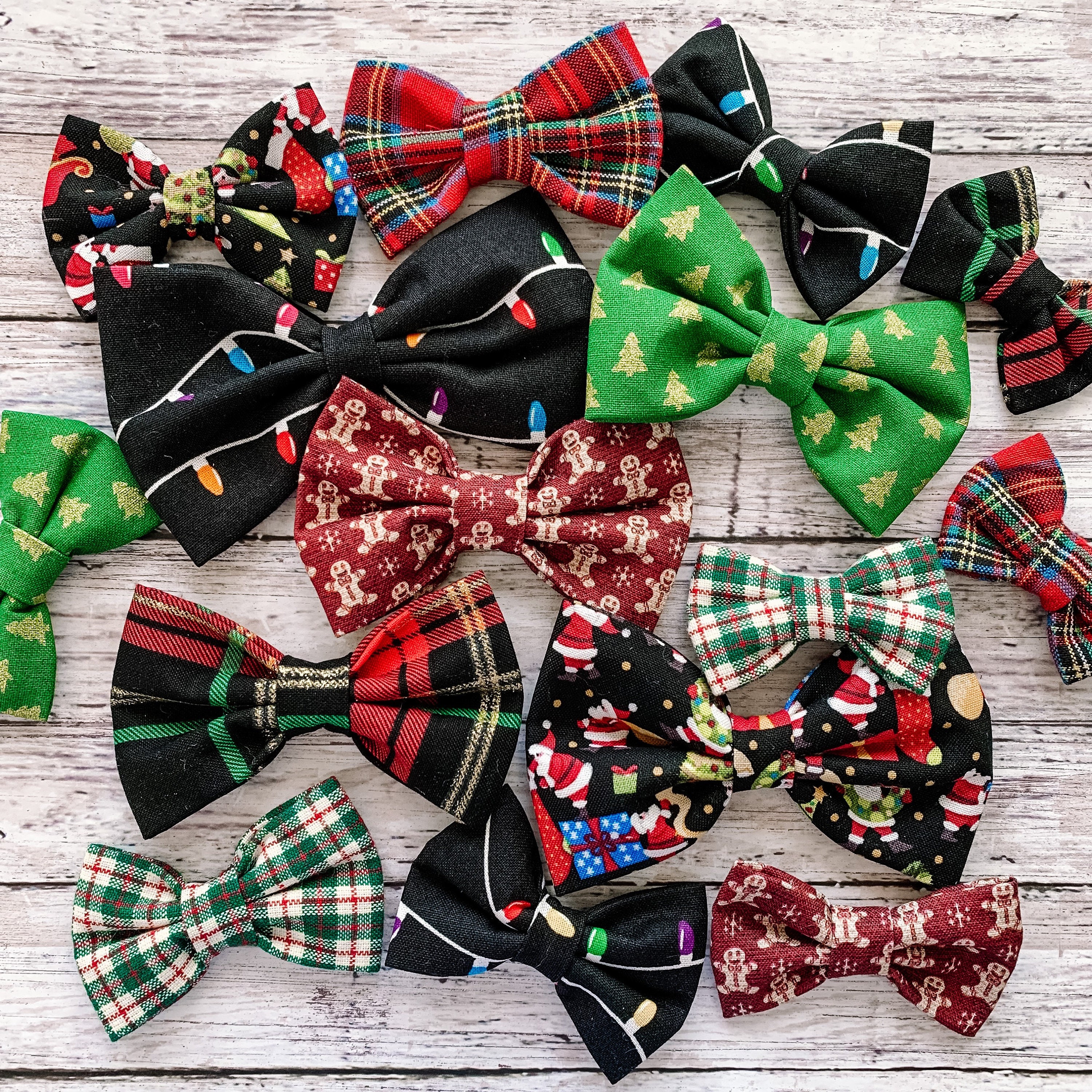 Holiday Themed Handmade Slide-On Dog Collar Bow