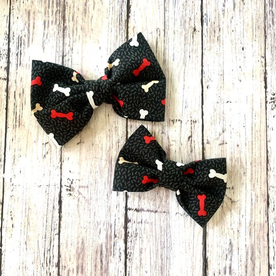 Black With Bones Pet Bow Tie Slides on Collar - Etsy