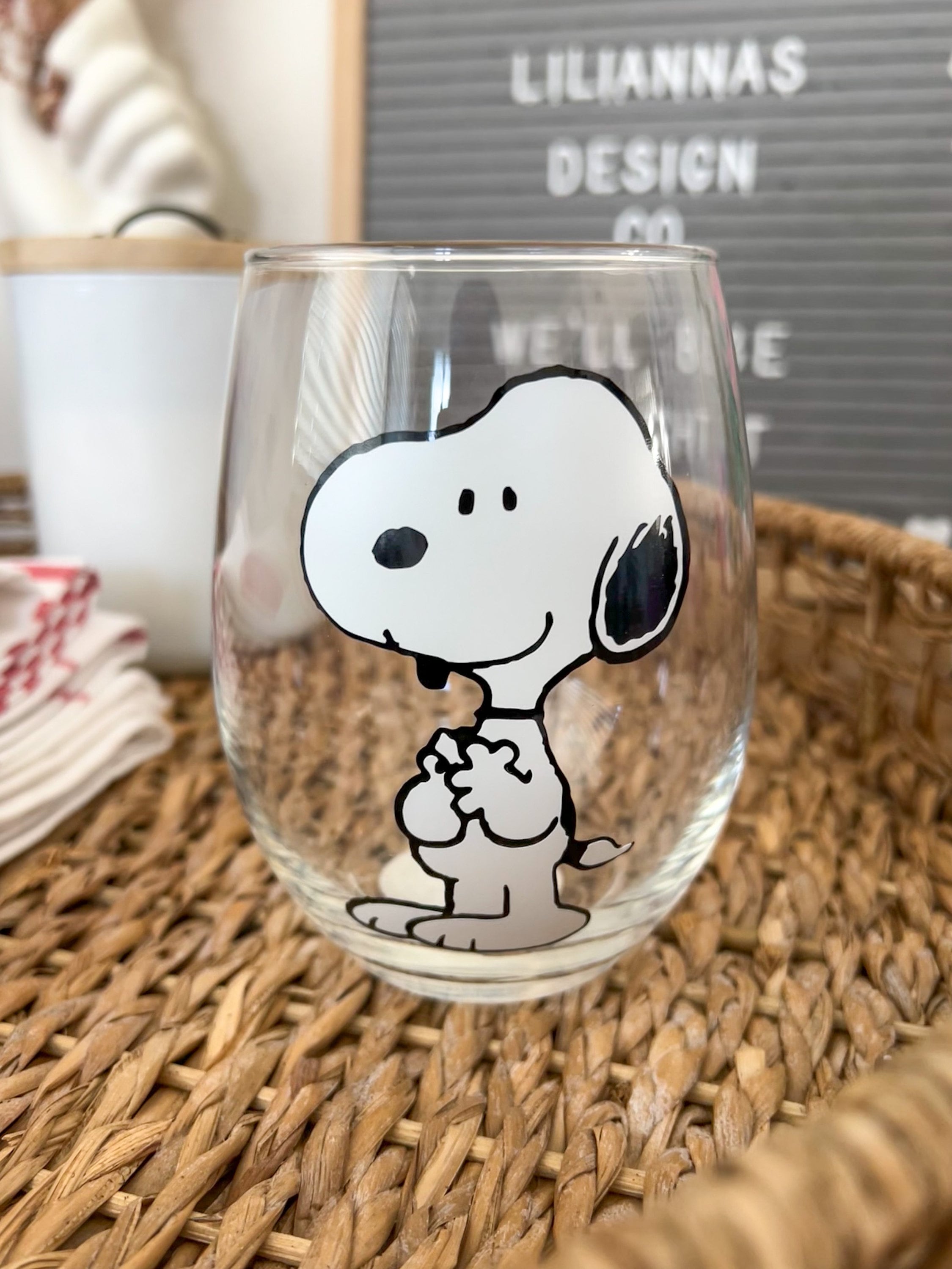 ICUP, Dining, New Stemless Wine Glasses Set Of 2 Snoopy Peanuts Patriotic  Americana