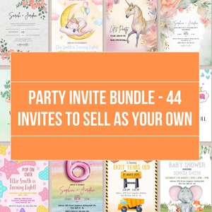 Modèle d'invitation à une fête. Invitation modifiable. Bundle DPP, événement d'anniversaire personnalisé. Vendez vous-même.