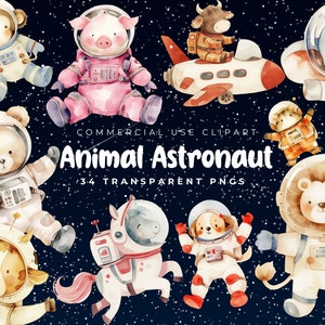 Astronaut Tier Clipart, Aquarell süße Weltraum Clipart, Astronaut Clipart, Junge Astronaut, Mädchen Astronaut, Babyzimmer, Sterne und Mond,
