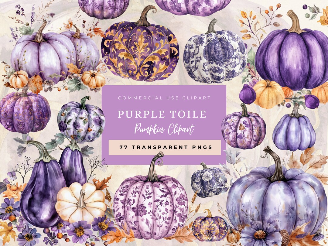 Chinoiserie Pumpkin Purple Clipart, Damask Fall Junk Journal Pngs, Fall ...