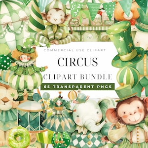 Clipart de animais de circo fofo, clipart de tenda de circo, clipart de elefante de circo, pacote de clipart de circo, pacote de clipart de animais de circo para berçário