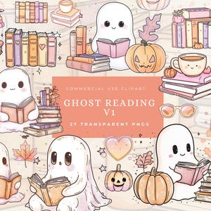 Clipart di lettura del fantasma Fantasma di Halloween libresco png Lettura delle vibrazioni autunnali png PNG da libro alla moda Clipart amante dei libri Camicia regalo di Halloween png