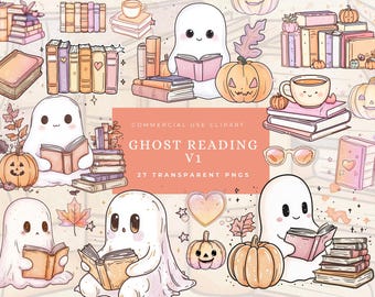 Ghost reading clipart Bookish halloween ghost png Reading autumn vibes png Trendy bookish png Book lover clipart Halloween gift shirt png
