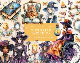 Victorian Witch Clipart | Png Scrapbook Junk Journal Craft | Halloween Decor | Instant Download | Vintage Romance Clipart | Autumn Décor