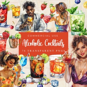 Aquarell Cocktail Clipart Bundle, Barkarte, Champagner Clipart, Hochzeitscocktail PNG, Alkohol Clipart, Champagner, Wein, Beeer, Whisky