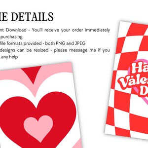 Puede incluir: Dos tarjetas de San Valent&iacute;n imprimibles con un fondo a cuadros rojo y blanco, un coraz&oacute;n rosa y el texto "Happy Valentine Day". Una tarjeta presenta un coraz&oacute;n rojo con un coraz&oacute;n rosa en su interior.