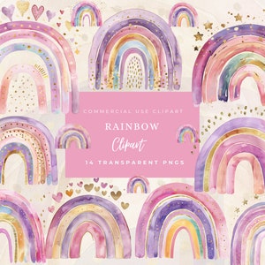 Boho Rainbow Floral Watercolor Clipart Pack Baby Shower Clip Art Nursery Art Free Commercial Use Card Making, Party Supplies Invitation