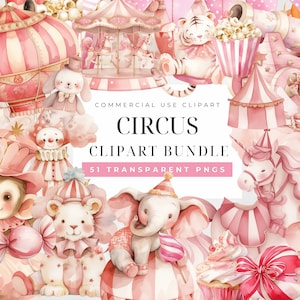 Pink Circus Clipart, Animal, Circus Tent Clipart, Circus Elephant Clipart, Circus Clipart Bundle, Circus Animals Clipart Bundle For Nursery