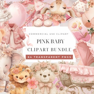 Boho Pink Baby acuarela Clipart, Nursery Animal Clip Art, Recién nacido Boho Kid Doodle, Baby Shower PNG, Baby Girl Clipart, Diseño de sublimación