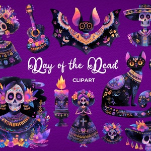 Clipart acquerello Dia De Los Muertos, download del giorno dei morti, istantaneo, Alebrijes, Calavera, antenati, chitarra, spettrale Halloween PNG