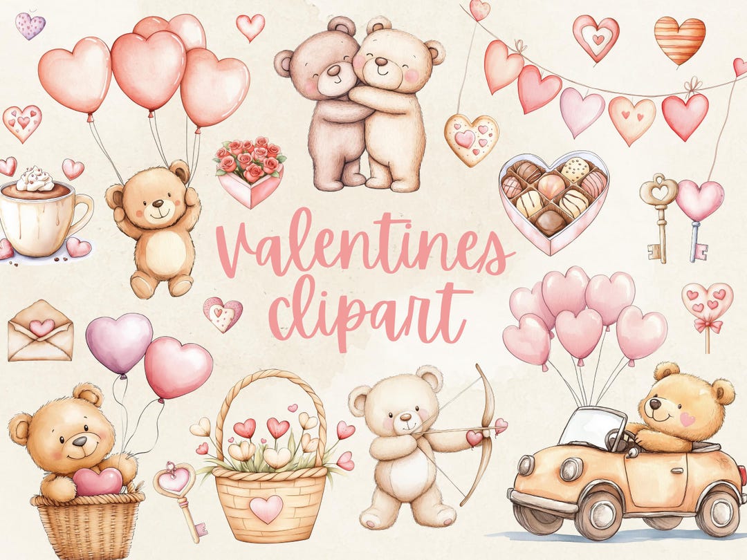 Watercolor Valentines Teddy Bear Clipart, PNG Valentines Day Clipart ...