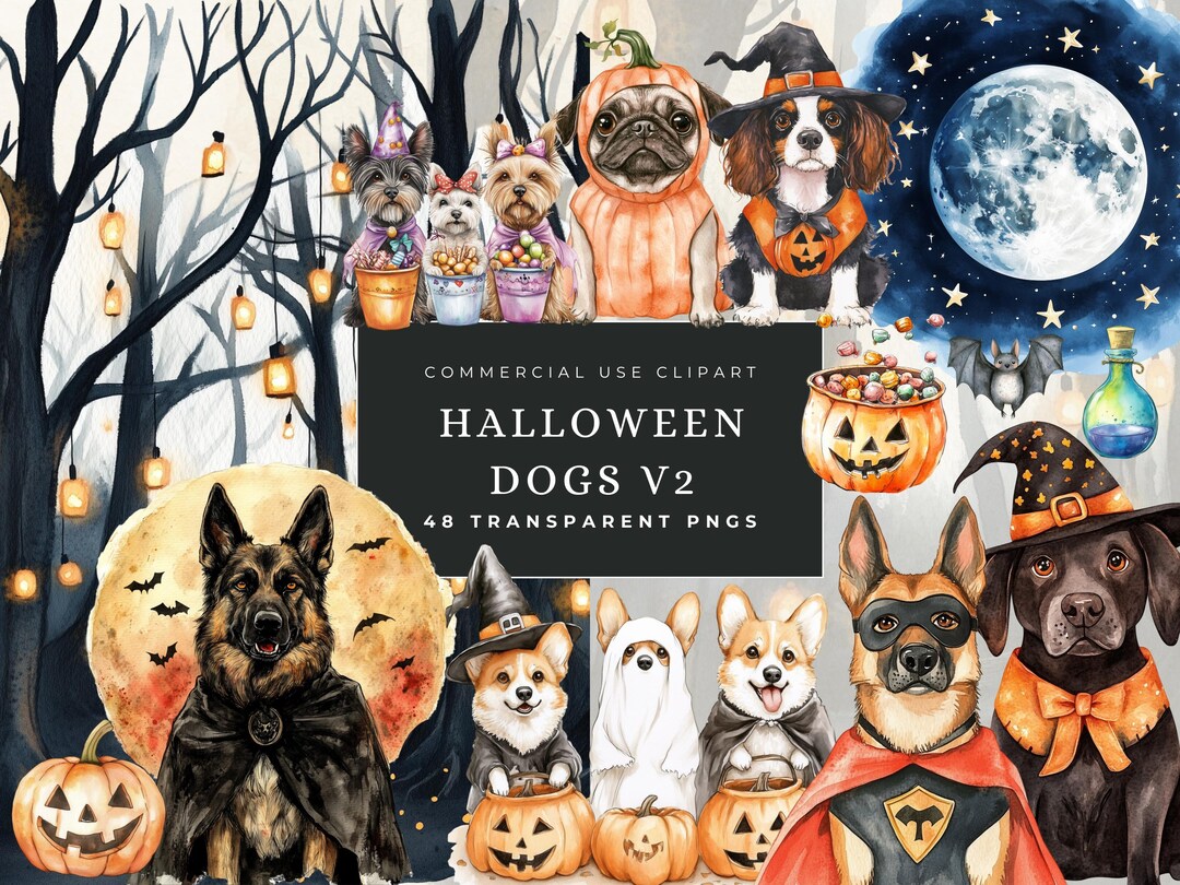 Dogs in Halloween Costumes Clipart Digital Crafts Designs Transparent ...