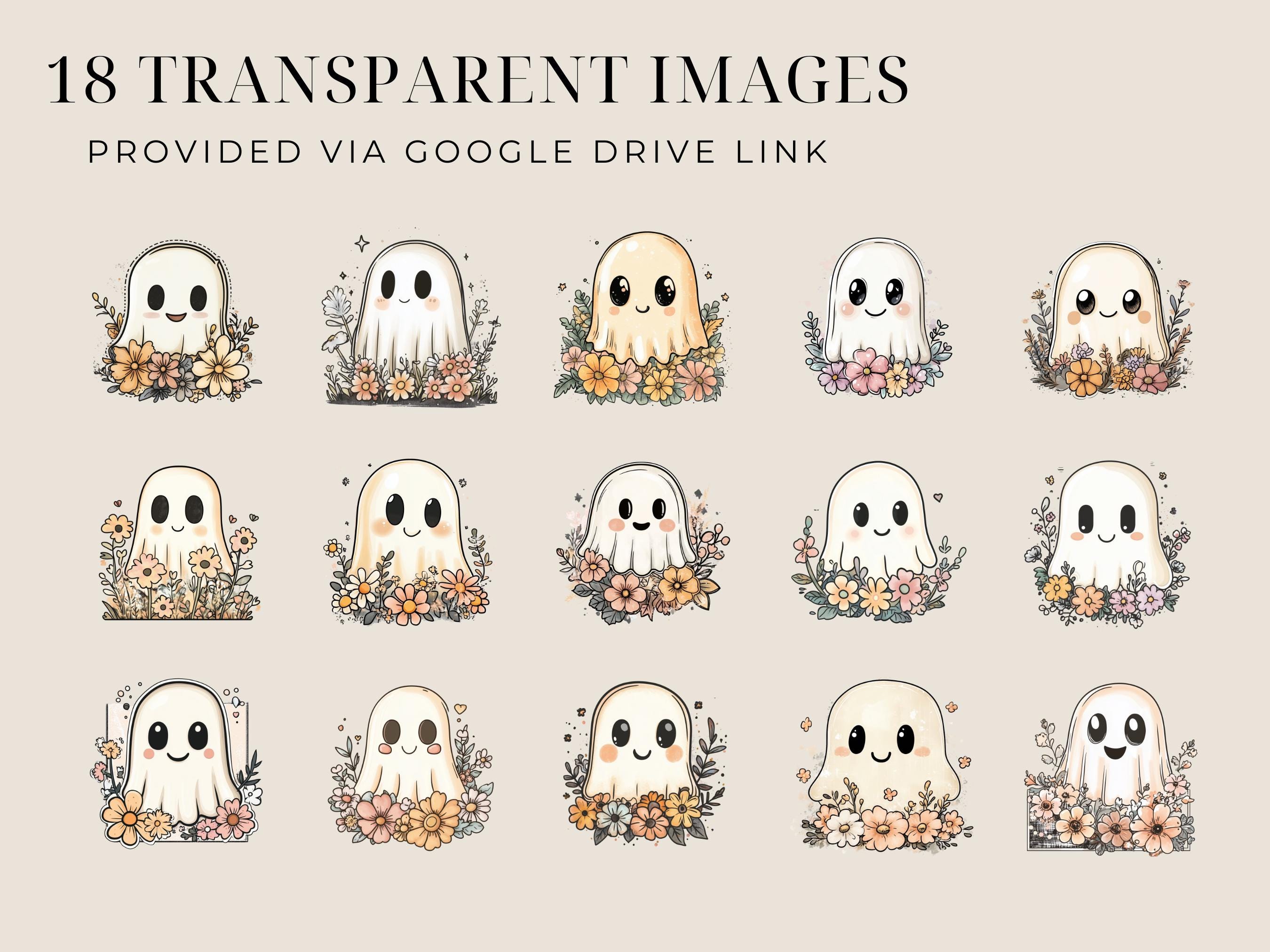 Retro Halloween Clipart Set, Kawaii Ghost, Spooky, Cute Halloween PNG ...