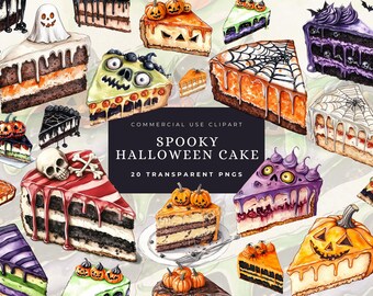 Clipart gâteau d'Halloween, Png Halloween, mignon fichier tendance, découpé par sublimation, fête effrayante, des bonbons ou un sort, bonbons, graphique de nourriture d'Halloween, fantôme