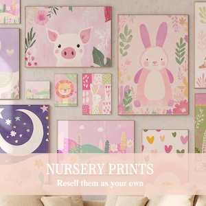 Impresiones para habitación de niñas, arte de pared PLR, derechos de reventa, arte de pared para guardería, decoración de sala de juegos, arte para habitación de niños, arte peculiar, arte ecléctico, descarga digital PNG MRR
