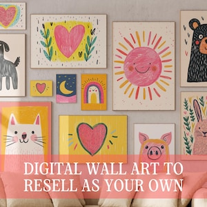 Impresiones para habitación de niñas, arte de pared PLR, derechos de reventa, arte de pared para guardería, decoración de sala de juegos, arte para habitación de niños, arte peculiar, arte ecléctico, habitación de niños, garabato PNG MRR