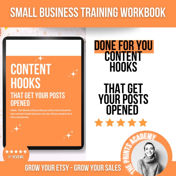 Done for you content hooks ebook fill in the blanks small business help etsy seller guide business template