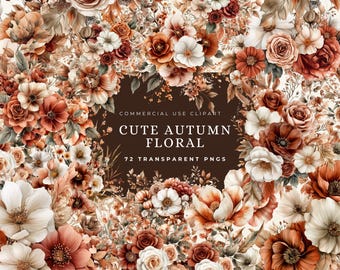 Pack de cliparts floraux en terre cuite, Boho - aquarelle - Clipart fleurs automne - mariage automne Boho | PNG, utilisation commerciale, téléchargement immédiat