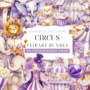 Schattige circusdieren clipart, circustent clipart, circus olifant clipart, circus clipart bundel, circus dieren clipart bundel voor kinderkamer