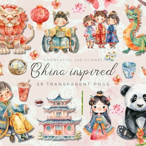 Chinese New Year Watercolor Clipart, Chinese Lunar New Year, Holiday Graphic PNG, Festive Celebration Images, Chinese dragon clipart,
