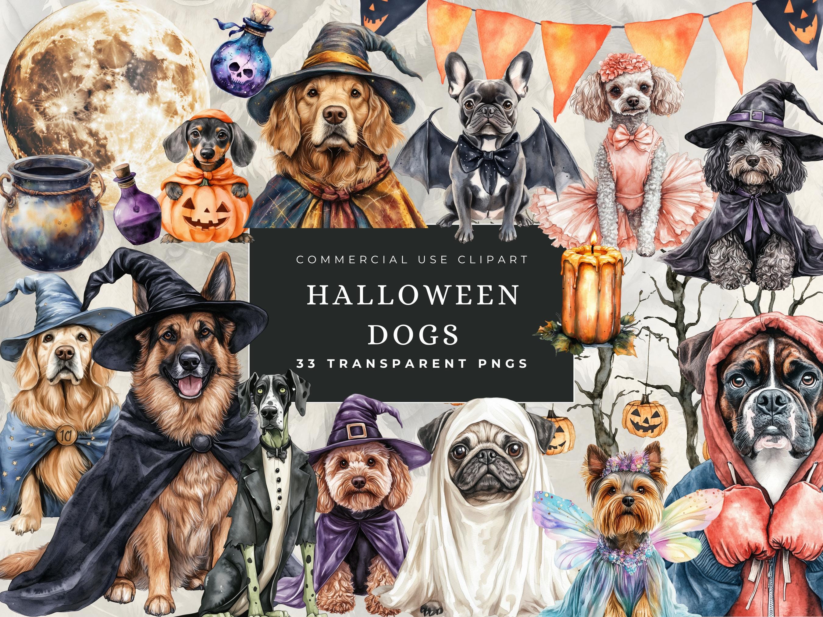 Halloween Dog Breeds Clipart Watercolor Cute PNG Bundle Digital Sticker ...